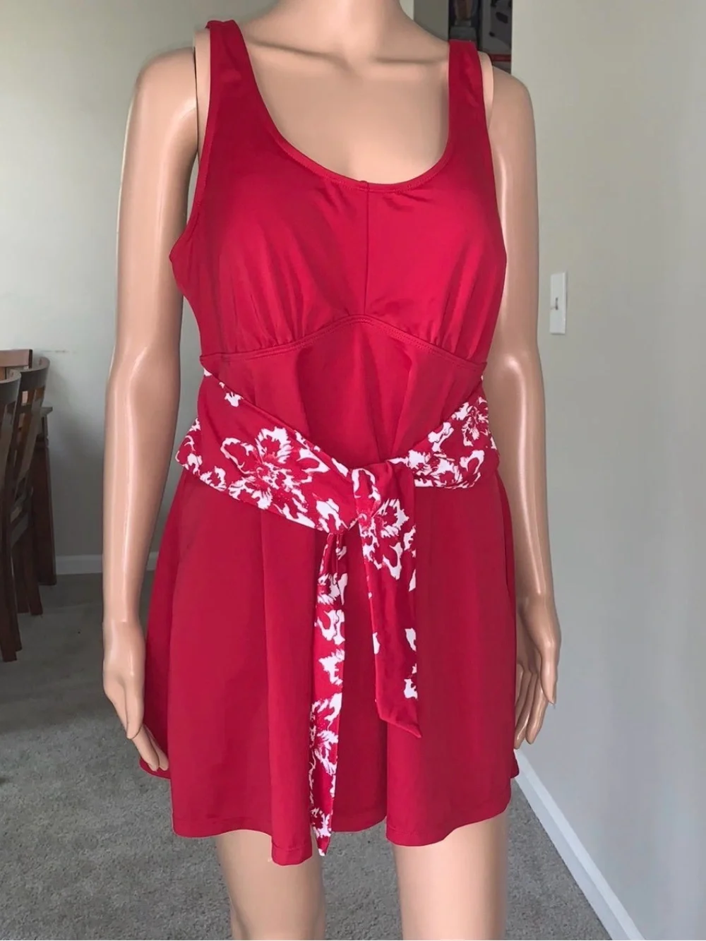 ellos Red Swimdress with Floral Waist Tie